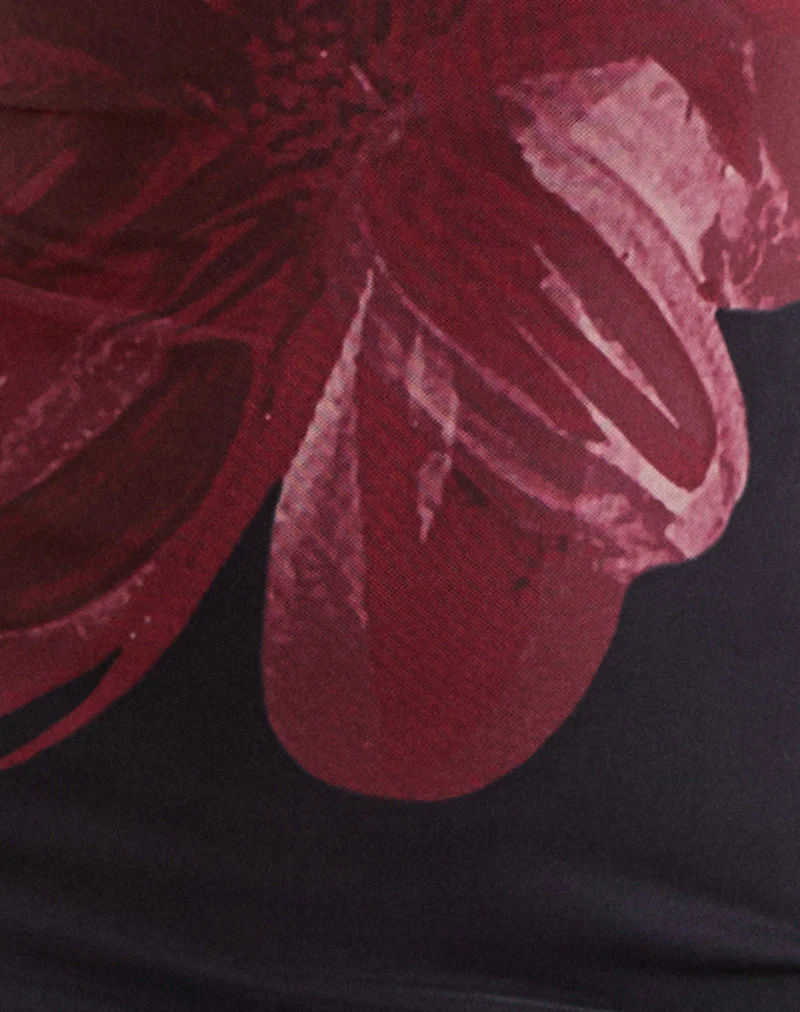 Fayola Maxikleid in Schwarz mit burgunderfarbener Aquarellblume - Image 6
