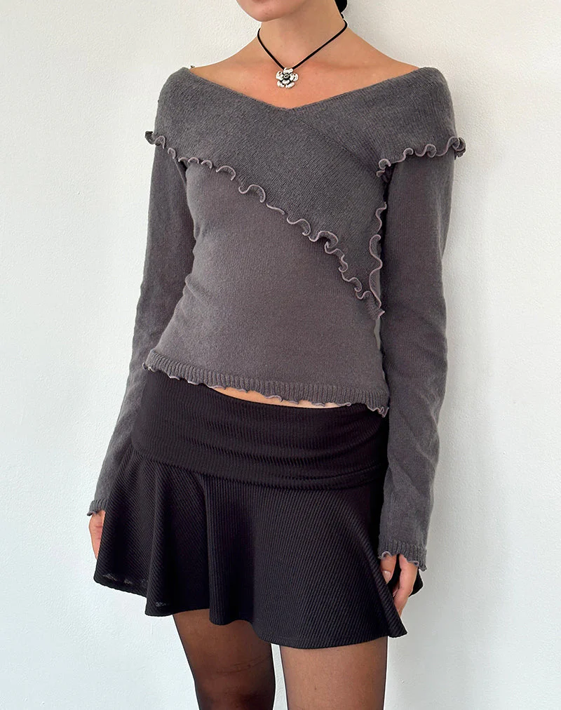 Febby Sheer Knit Pullover in Dunkel Charcoal - Image 2