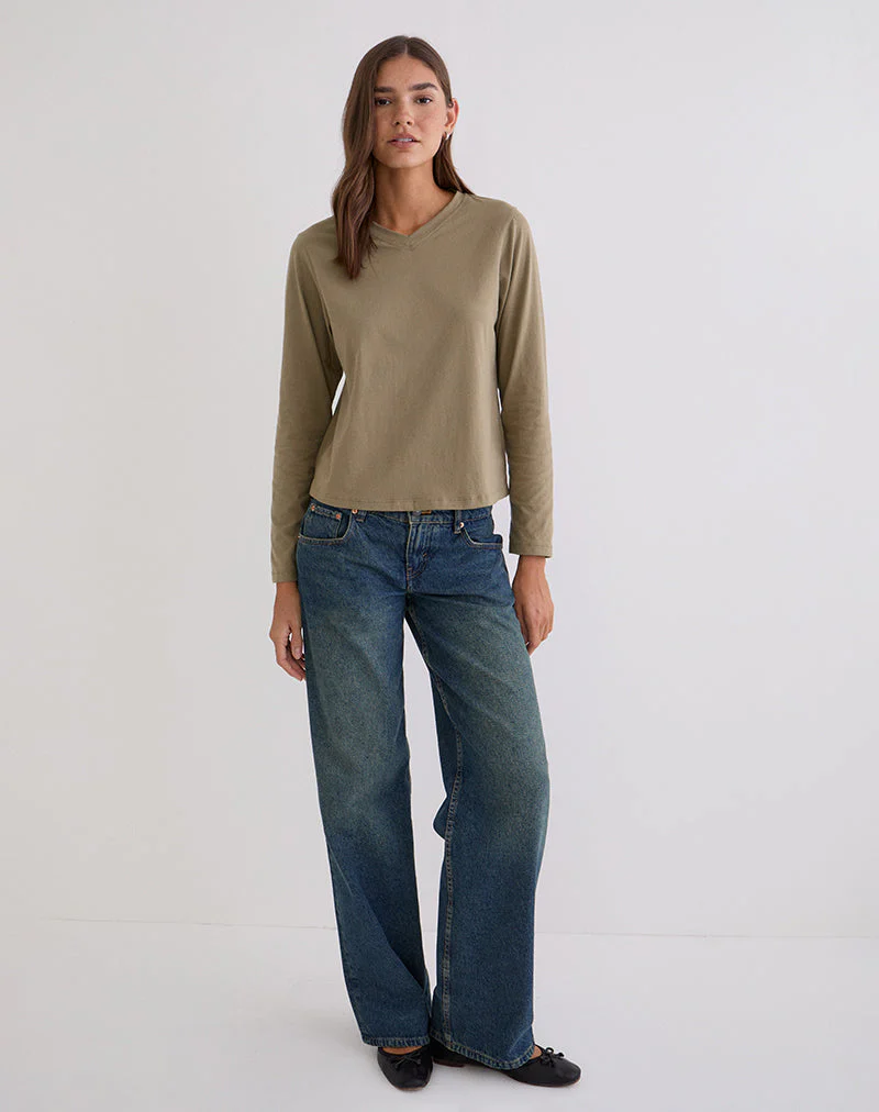 Feman Top aus Jersey in Khaki - Image 2