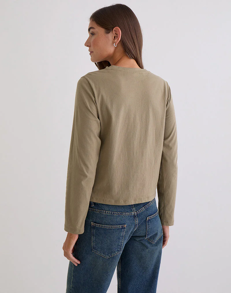 Feman Top aus Jersey in Khaki - Image 3
