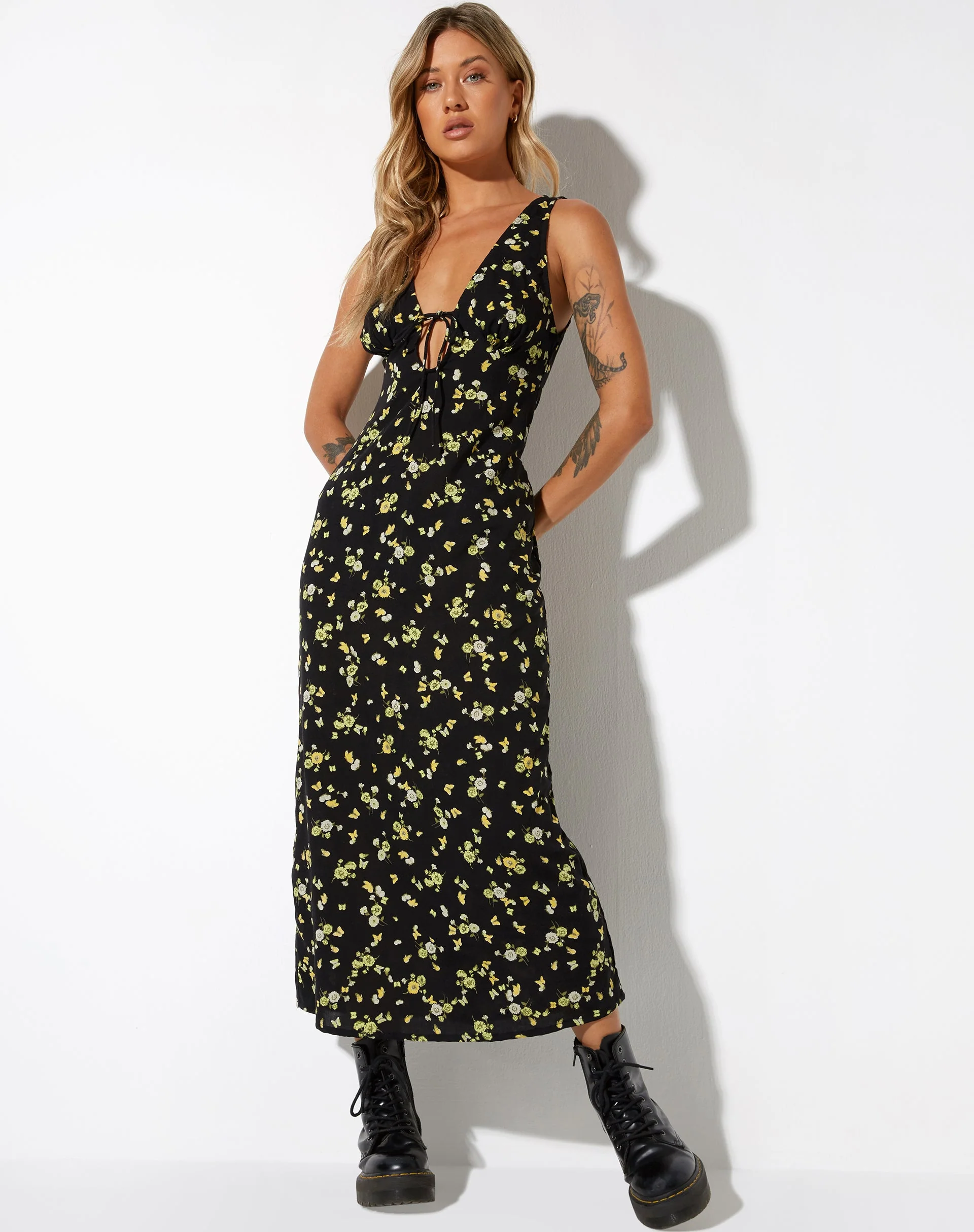 Fiaso Midikleid aus Zitrone und Limone Schwarz