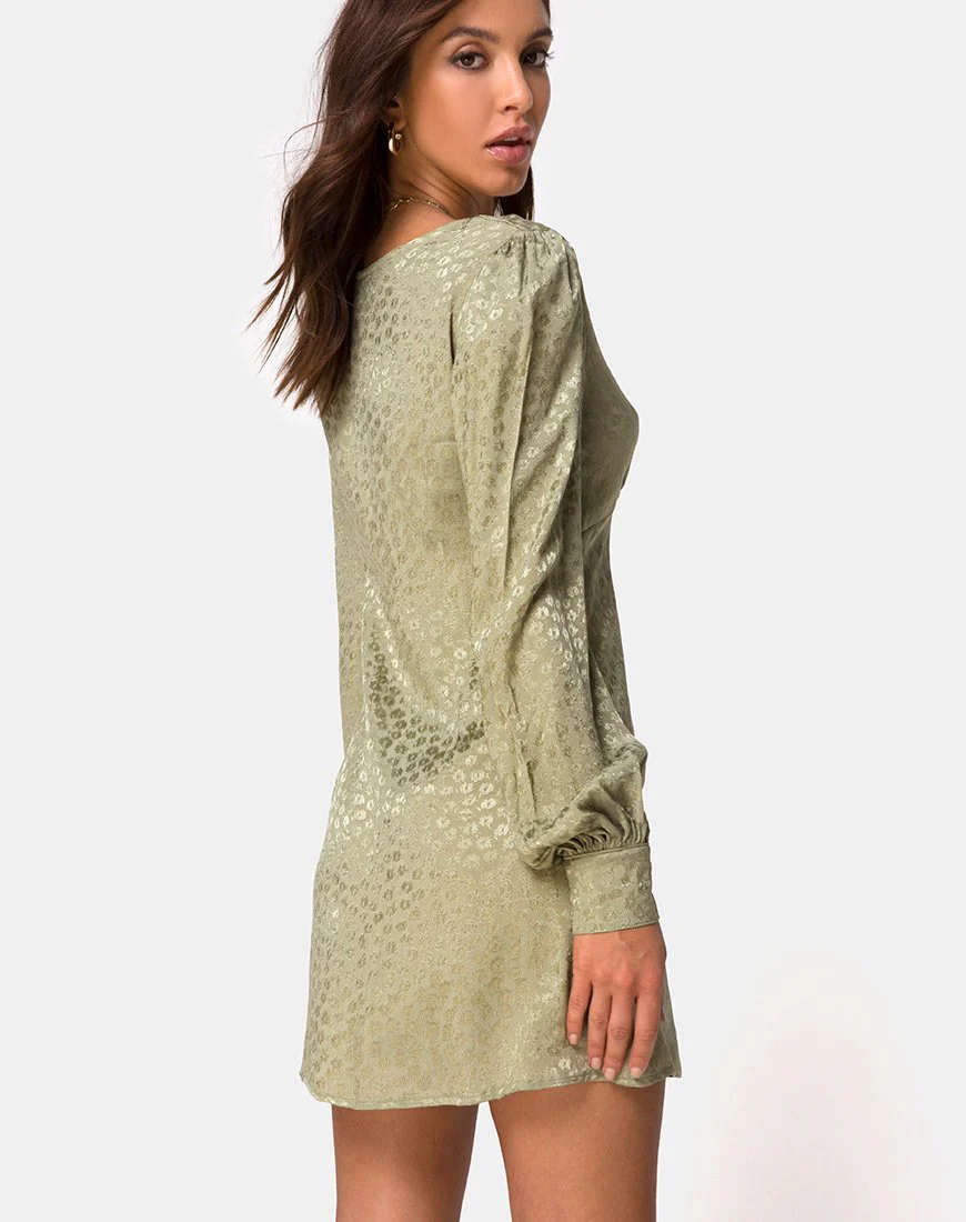 Langärmeliges Kleid Flara aus Satin Ditsy Rose Sage - Image 2