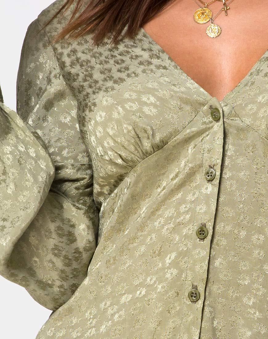 Langärmeliges Kleid Flara aus Satin Ditsy Rose Sage - Image 5