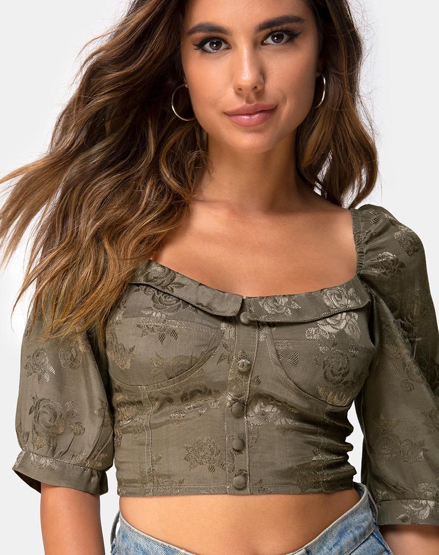 Flory Crop Top aus Satin Rose Silber Grau - Image 2