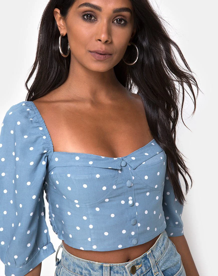 Flory Crop Top in Skater Polka Blau - Image 3