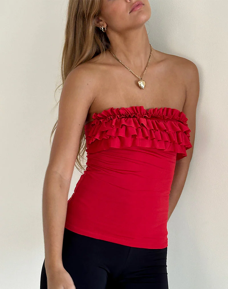 Fortuna Rüschen-Bandeau-Top in glitzerndem Rot - Image 3