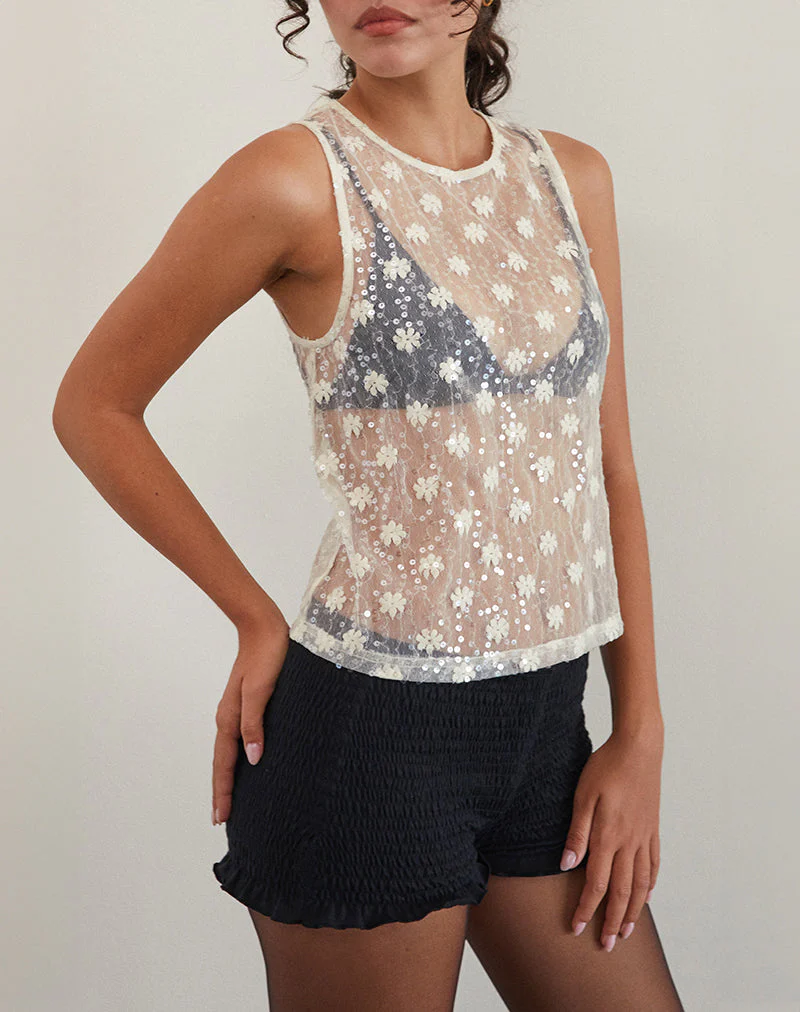 Franka Tank Top aus Paillettenspitze Elfenbein - Image 2