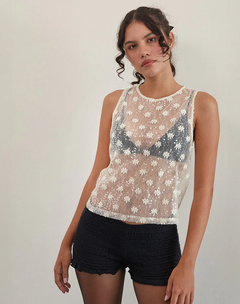 Franka Tank Top aus Paillettenspitze Elfenbein - Image 5