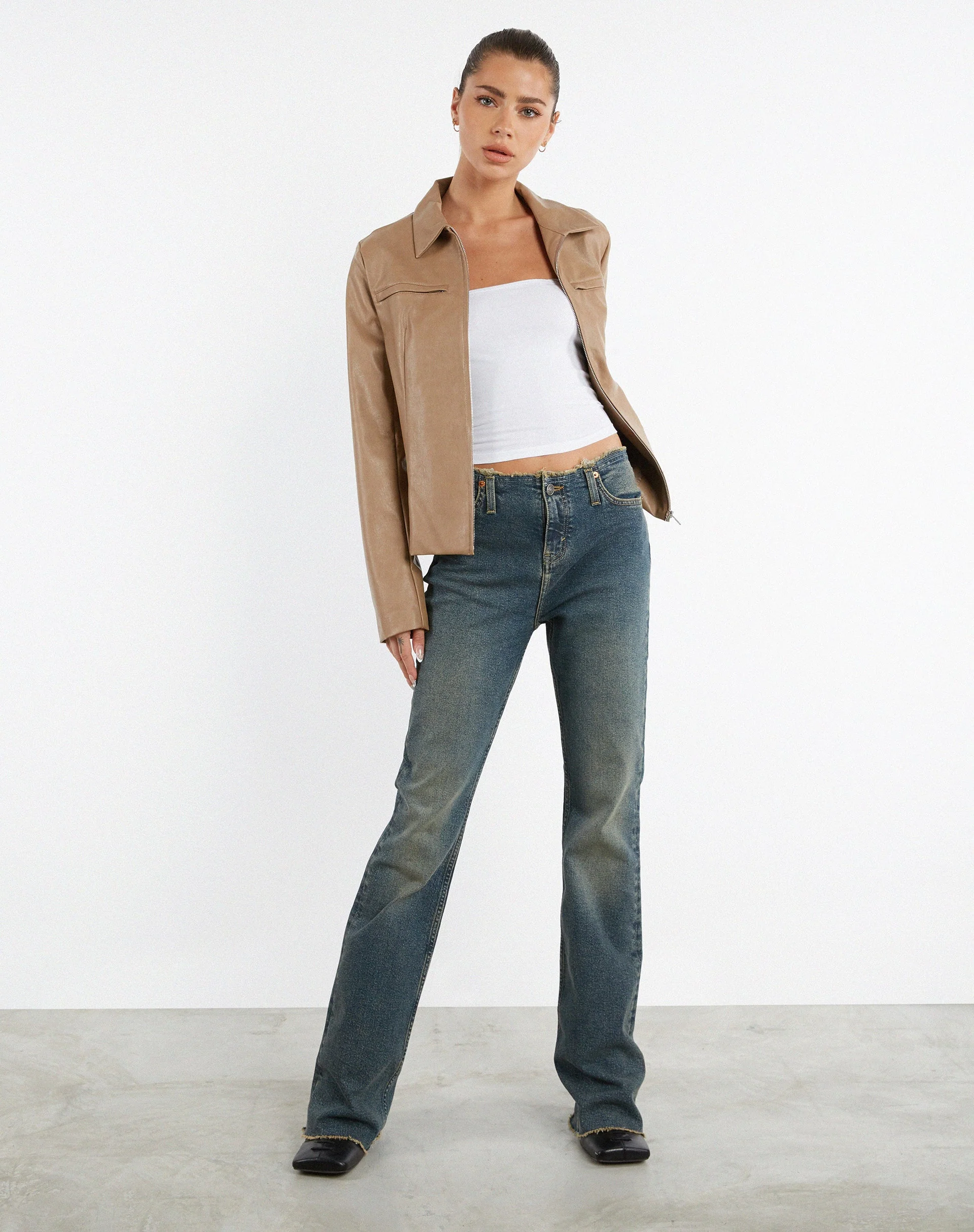 Ausgefranste Low Rise Jeans in Braun und Blau Acid - Image 3