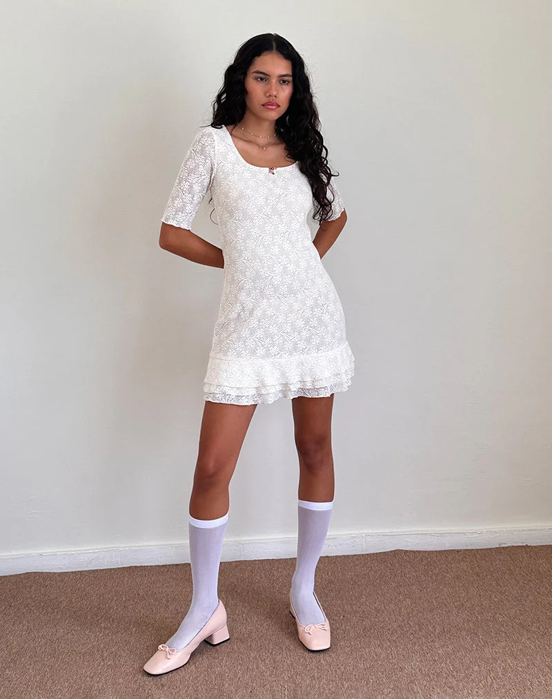 Fredrika Minikleid aus Spitze Elfenbein