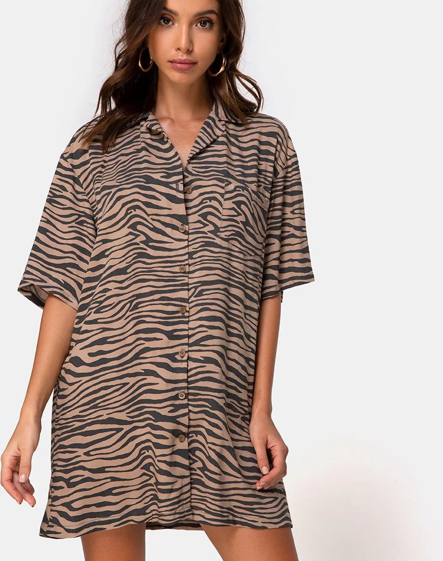 Fresia Minikleid in Taupe Zebra - Image 2