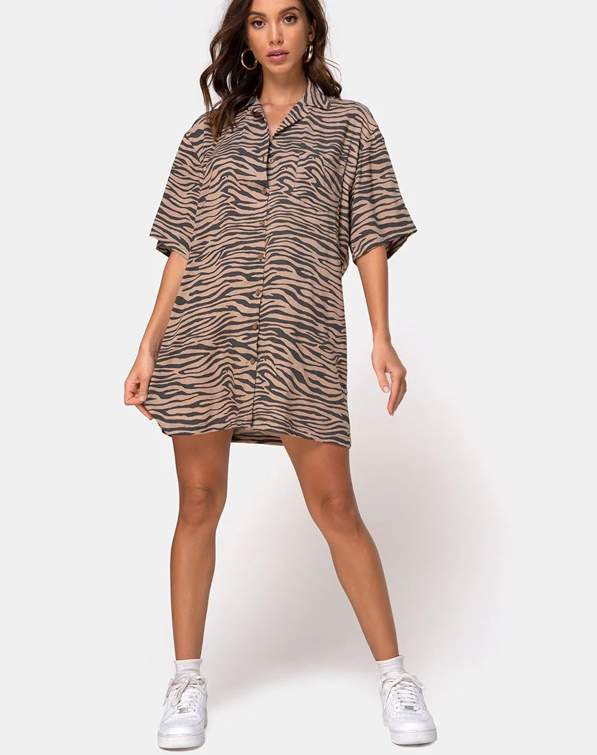 Fresia Minikleid in Taupe Zebra - Image 4