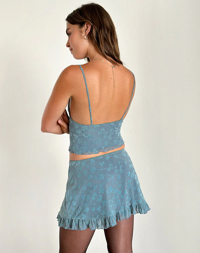 Fritia Minirock in Grunge Floral Blau Grau - Image 5