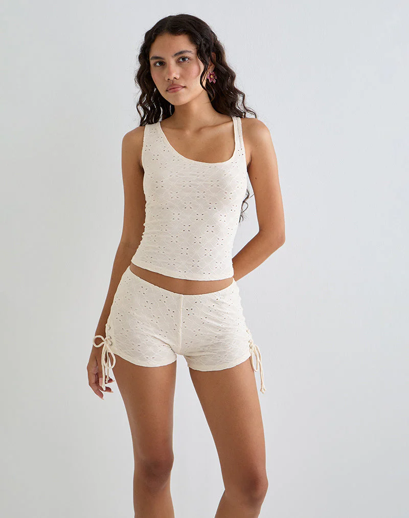 Fukama Ärmelloses Top aus Stretch-Broderie Creme - Image 4