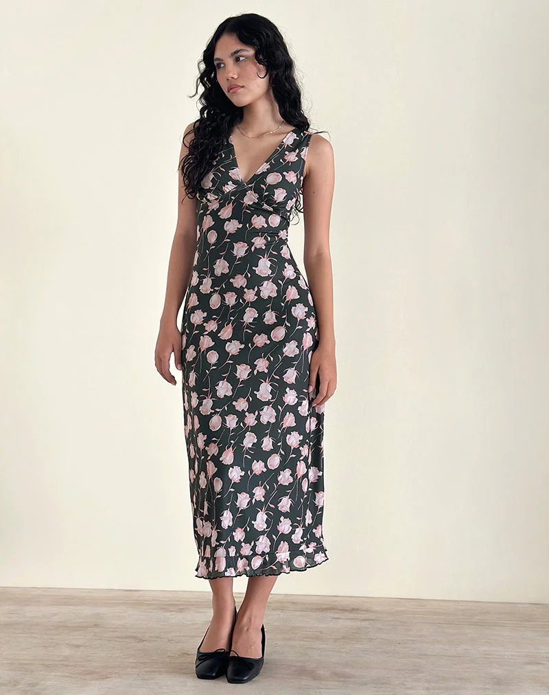 Gabriela Midikleid in Falling Rose Jet Black