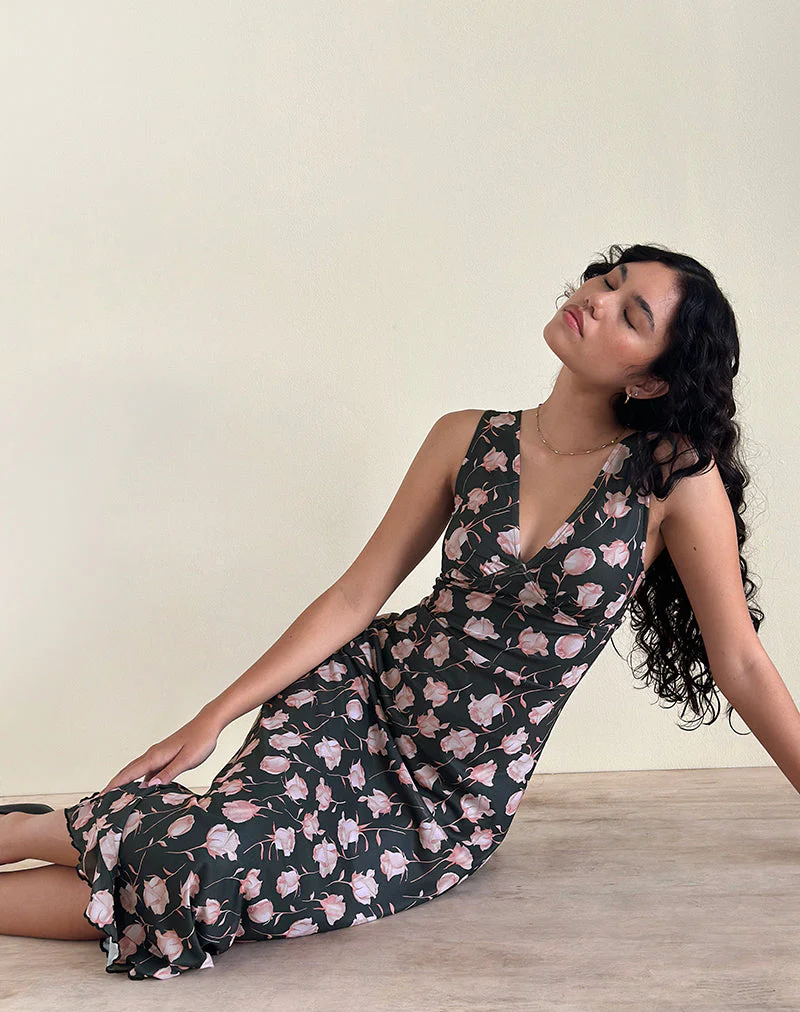 Gabriela Midikleid in Falling Rose Jet Black - Image 2