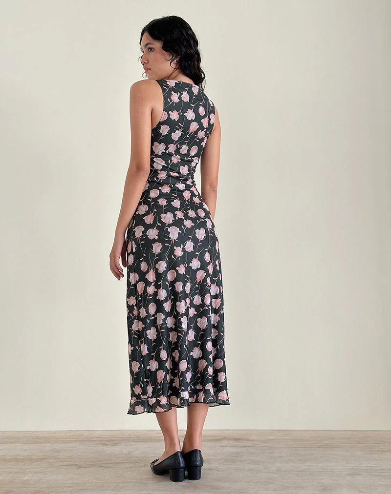 Gabriela Midikleid in Falling Rose Jet Black - Image 4