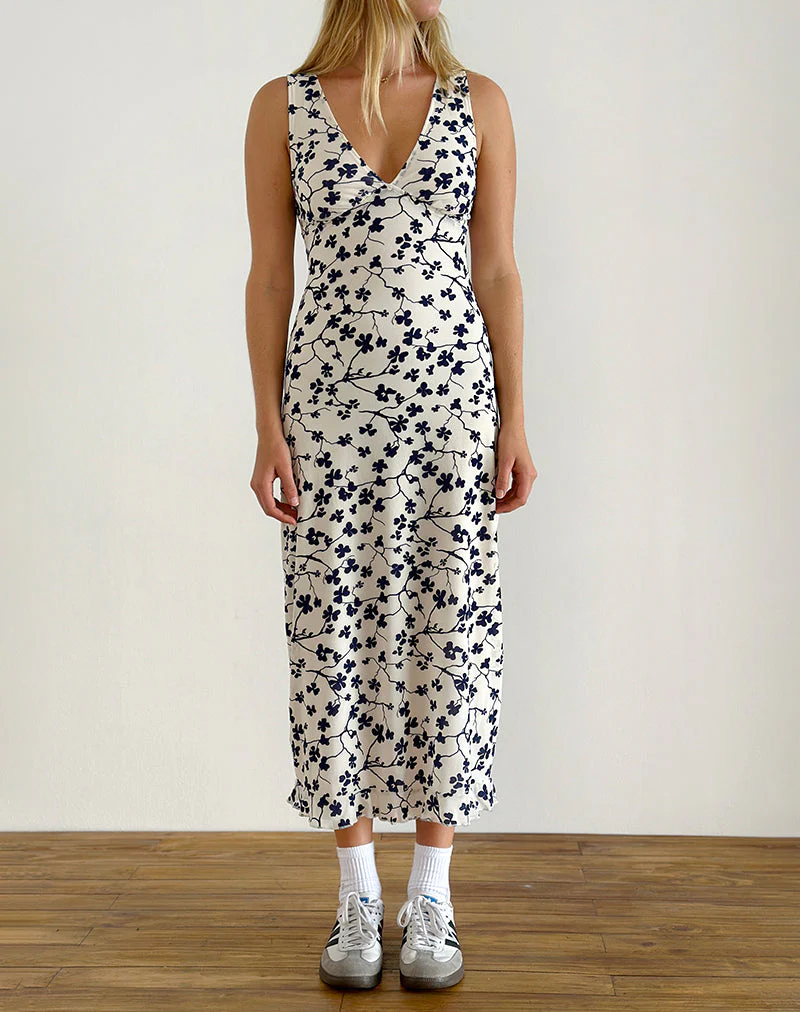 Gabriela Midikleid in Grunge Floral Flock Creme - Image 4