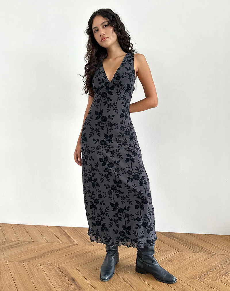 Gabriela Midikleid in Vine Flocked Floral Ocean Storm - Image 5