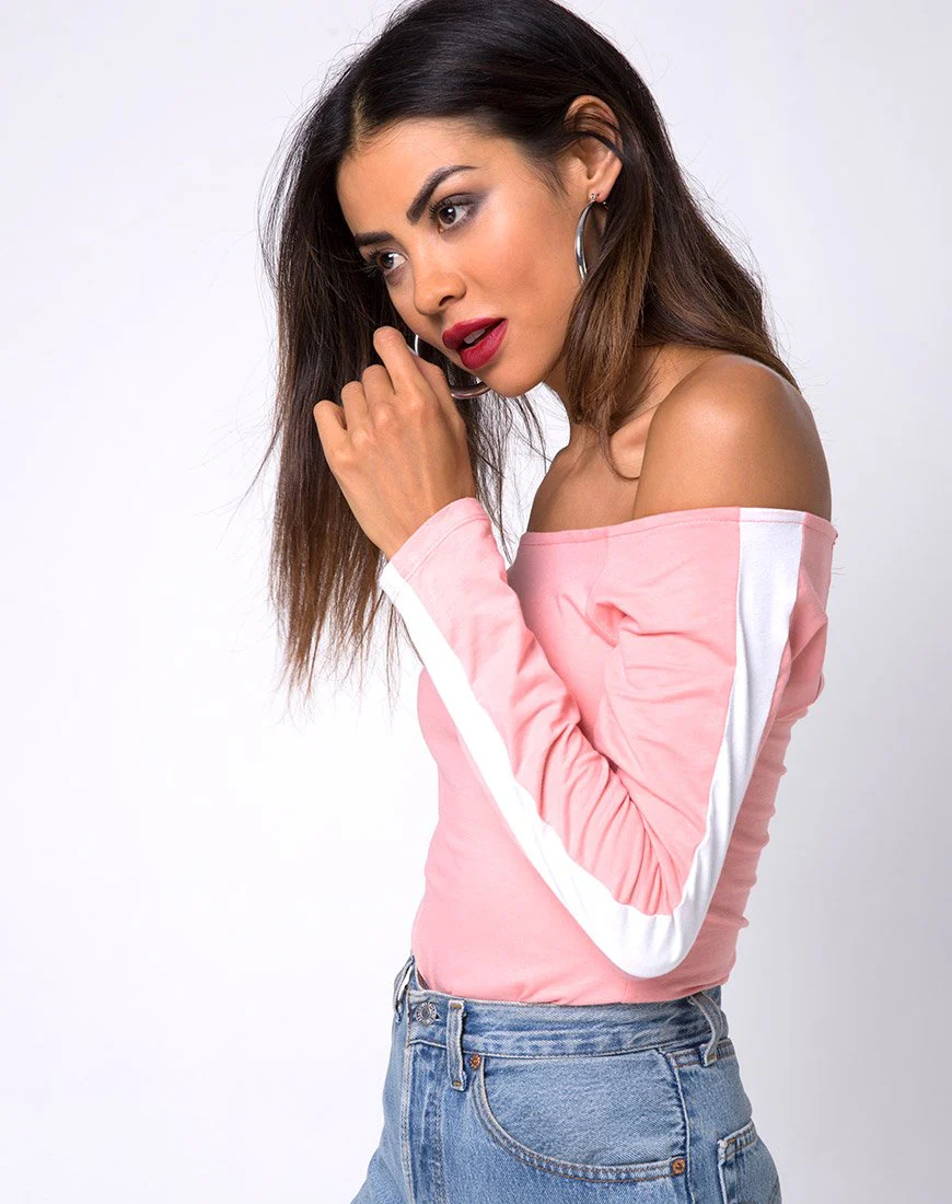 Gadice Off The Shoulder Mieder in Blassrosa mit weißen Streifen