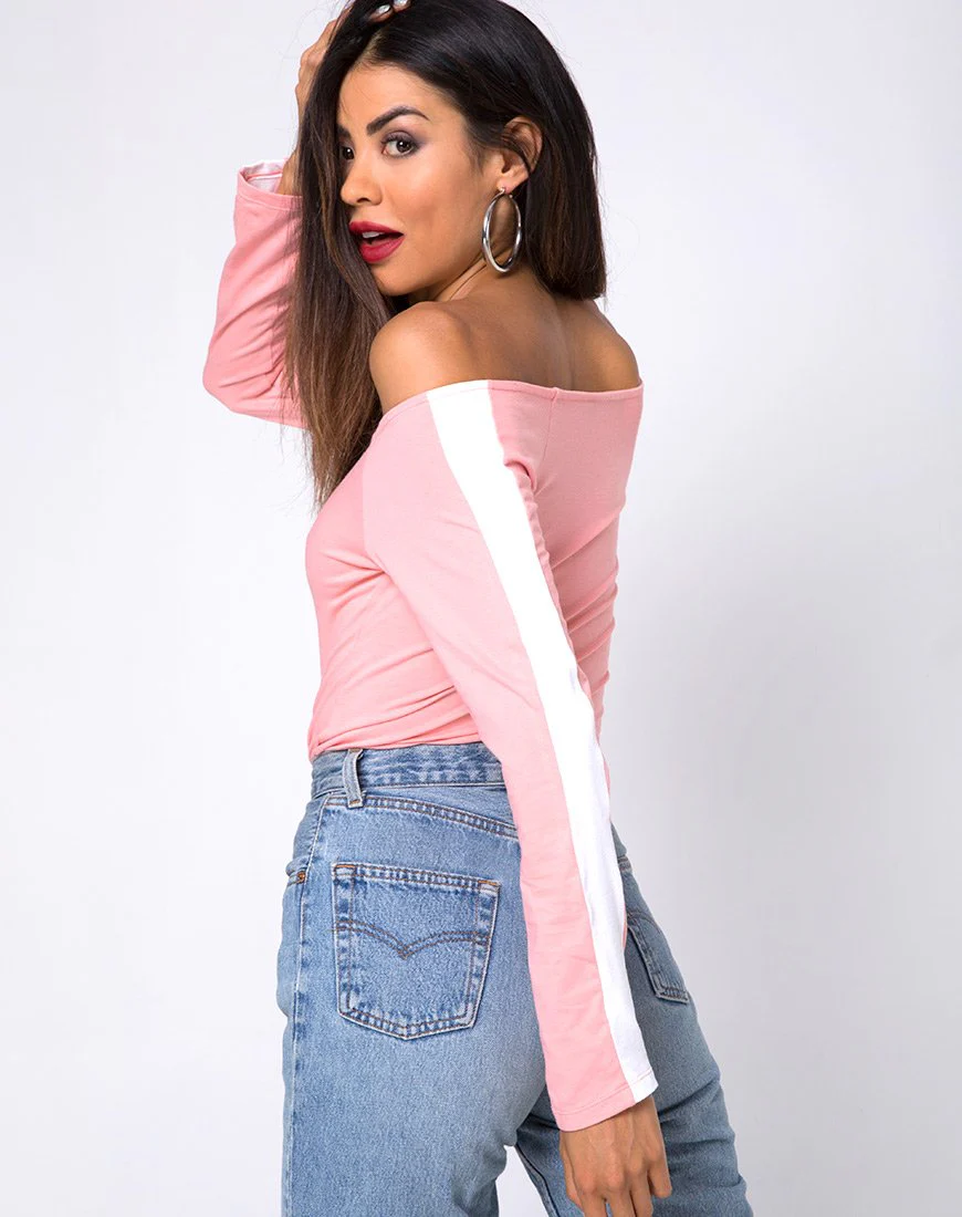 Gadice Off The Shoulder Mieder in Blassrosa mit weißen Streifen - Image 2