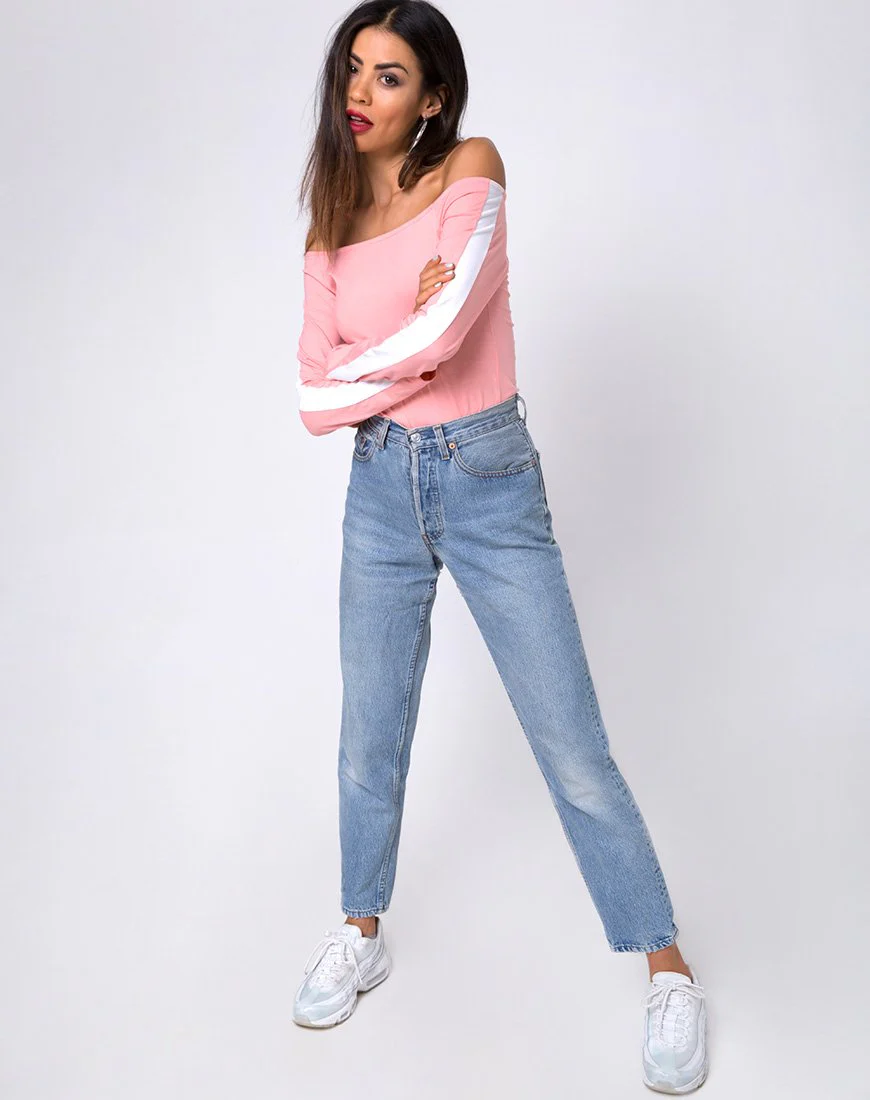 Gadice Off The Shoulder Mieder in Blassrosa mit weißen Streifen - Image 3