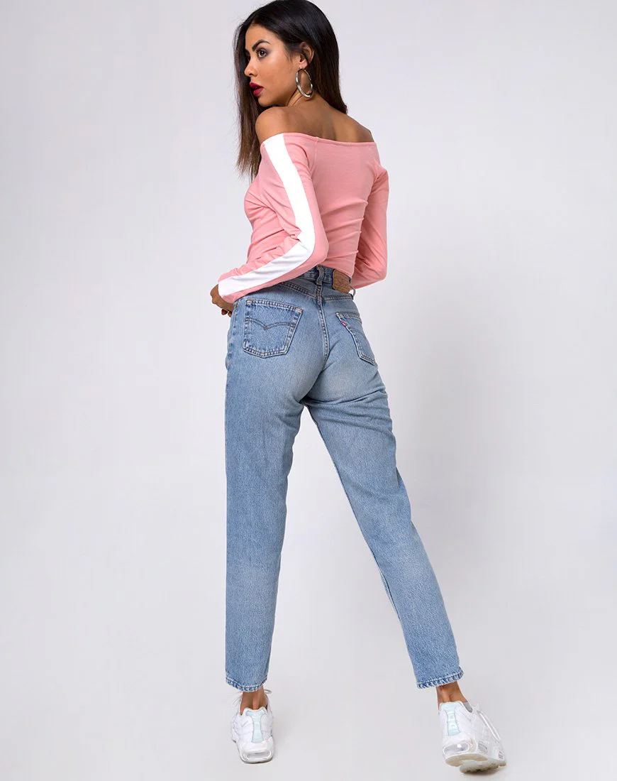Gadice Off The Shoulder Mieder in Blassrosa mit weißen Streifen - Image 4