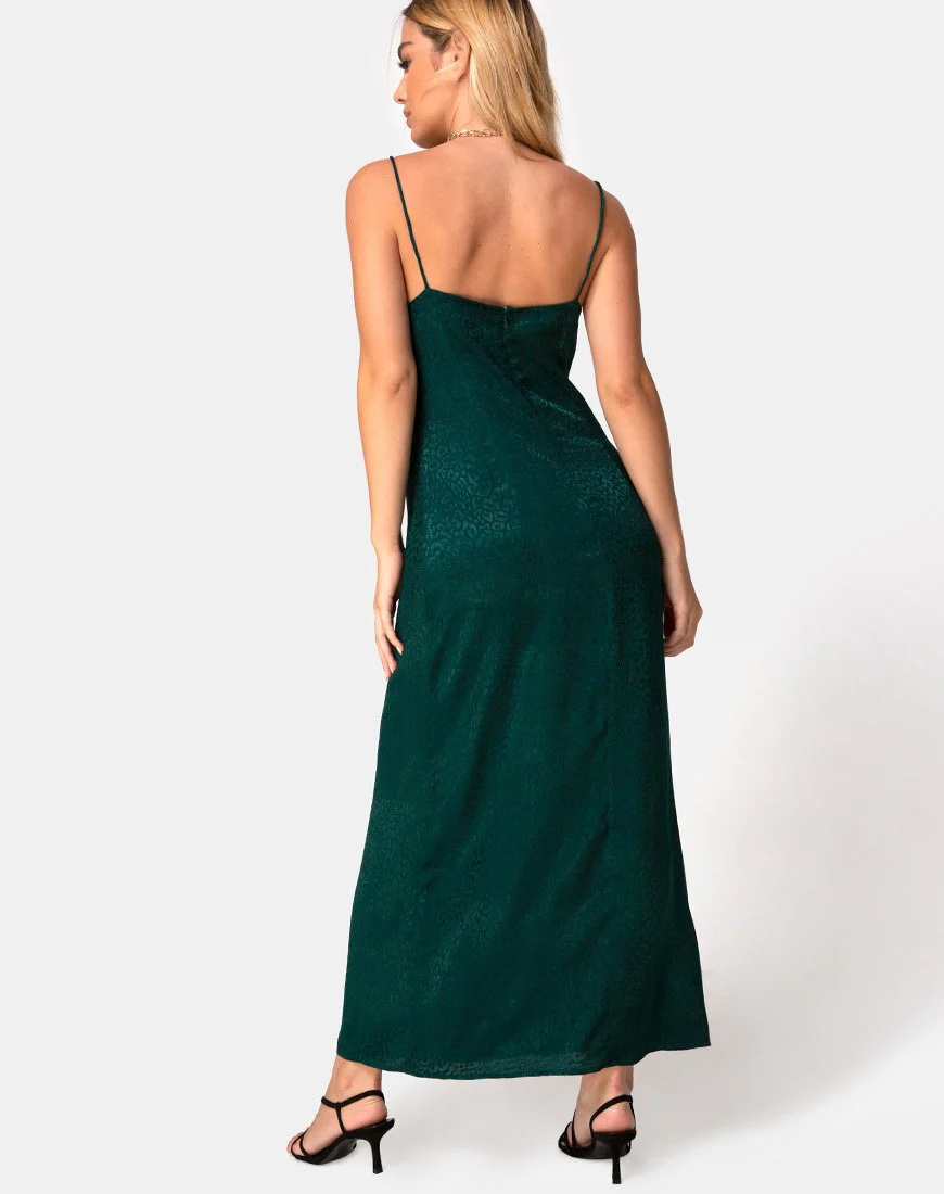 Gaela Slip Dress aus Satin Cheetah Forest Green - Image 4