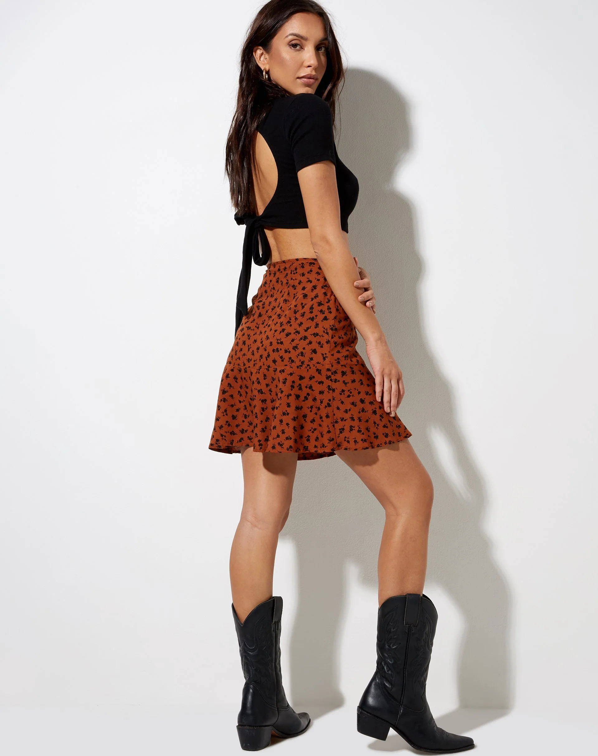 Gaelle Minirock in zierlichem Daisy Bombay Brown - Image 4