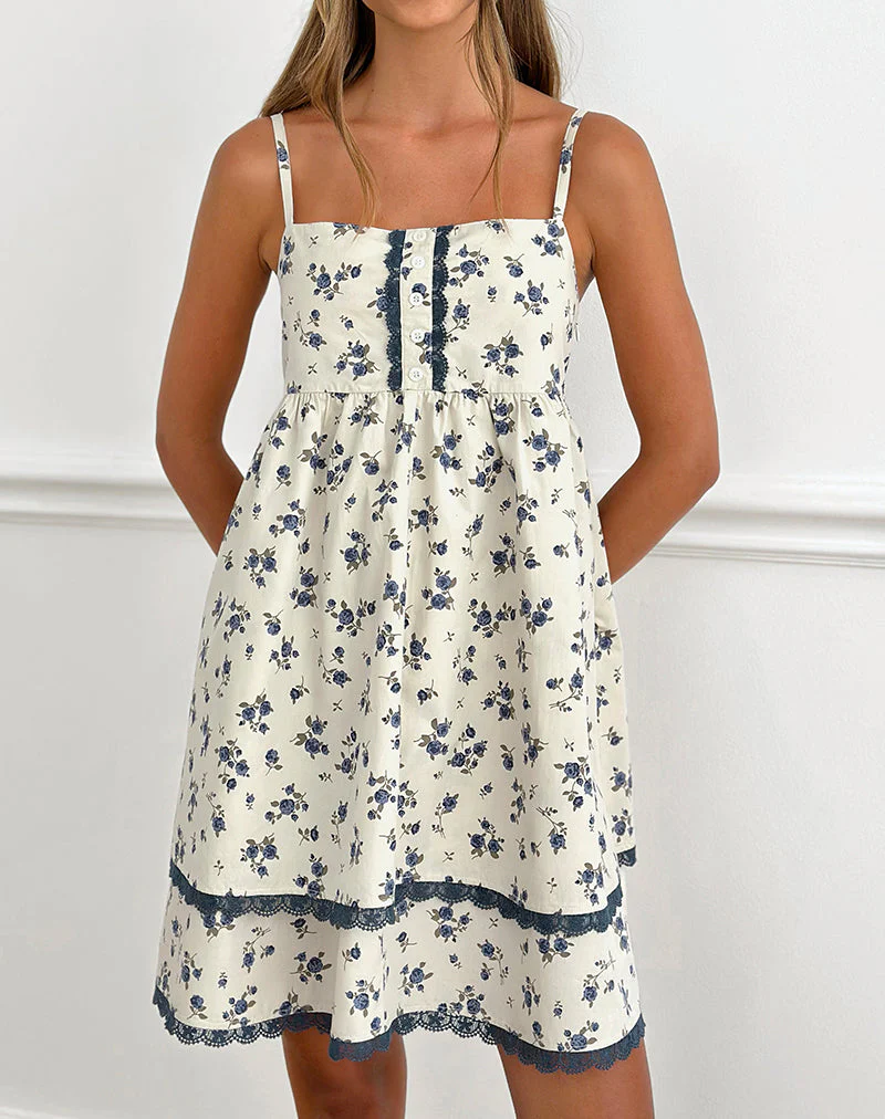 Gal Mini Dress in Ditsy Leaf Rose Navy - Image 2