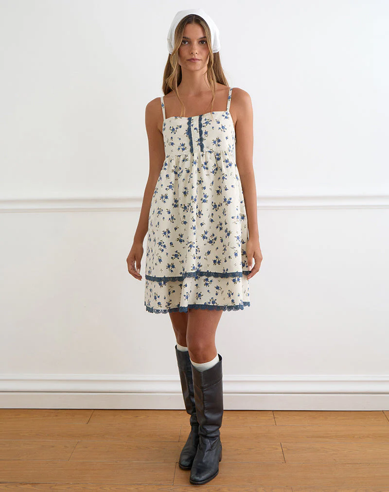 Gal Mini Dress in Ditsy Leaf Rose Navy - Image 3