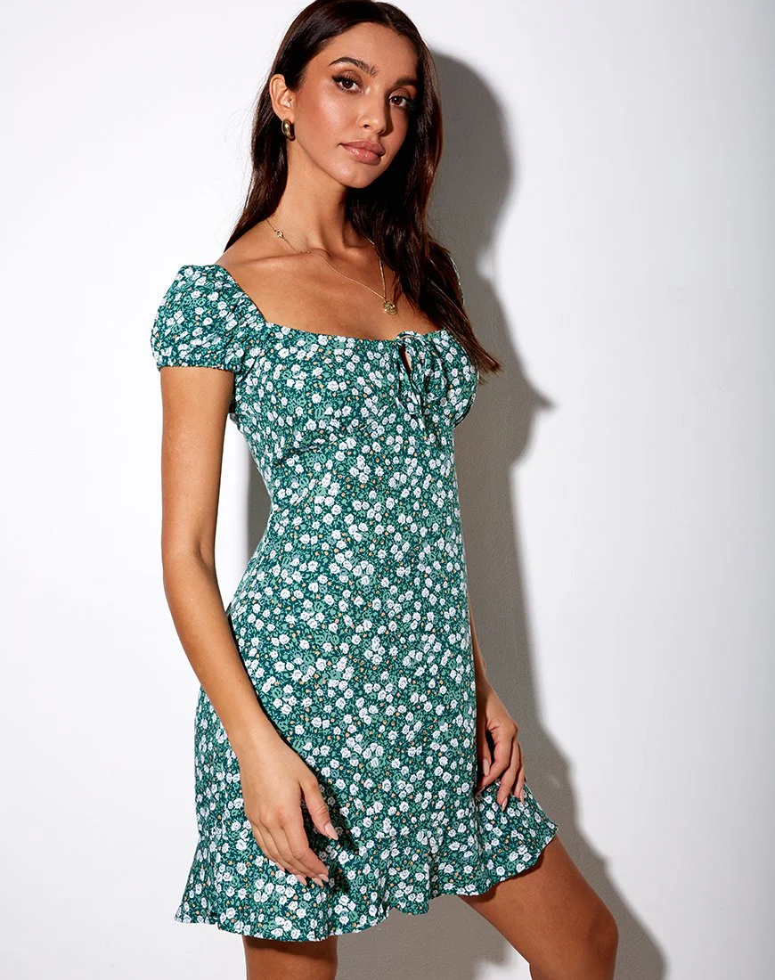 Galaca Minikleid in Feldgrün mit Blumenmuster - Image 3