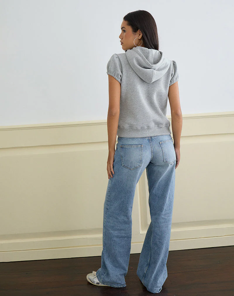 Galia Kurzarm-Kapuzenpullover mit Reißverschluss in Grau meliert - Image 5