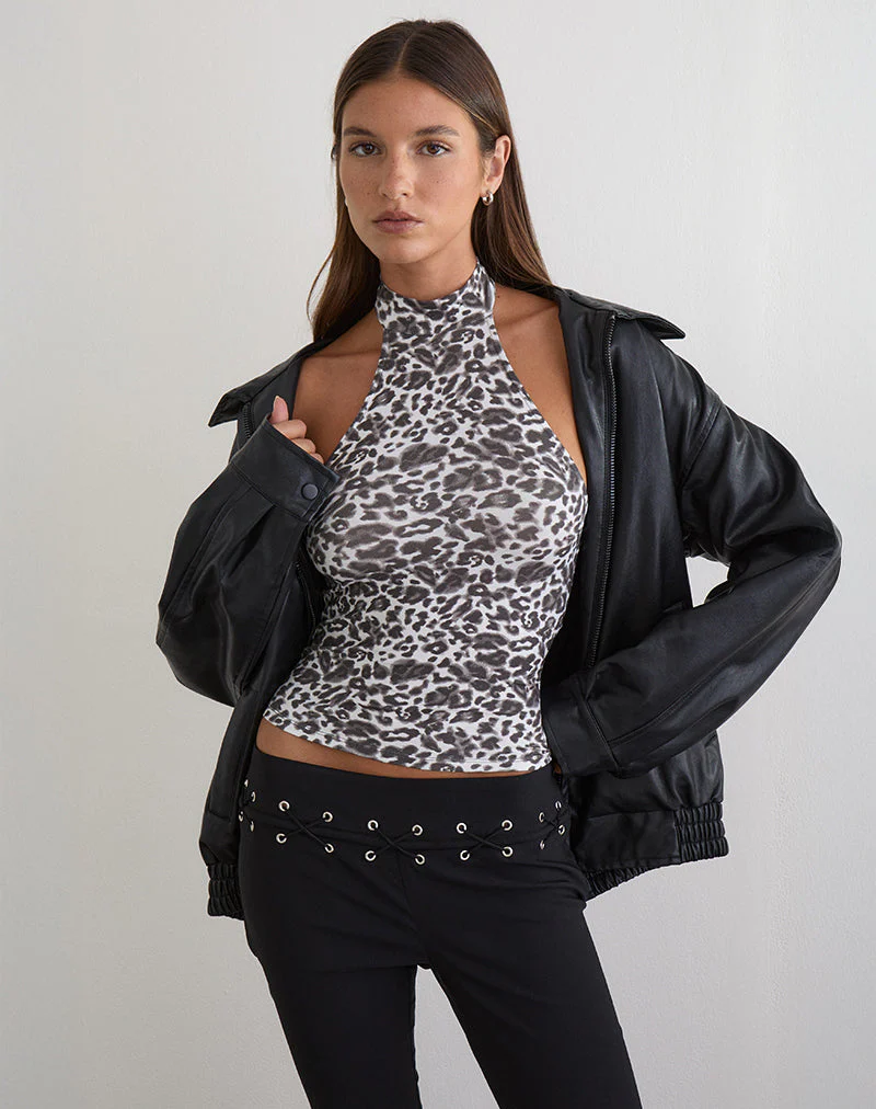 Galile High Neck Top aus Jersey in Blurry Leopard Grey