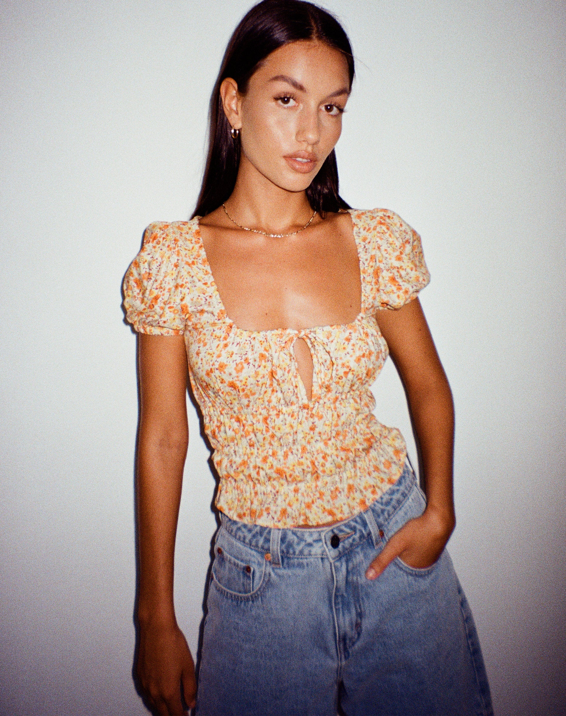 Galo Top in Ditsy Tangerine - Image 2