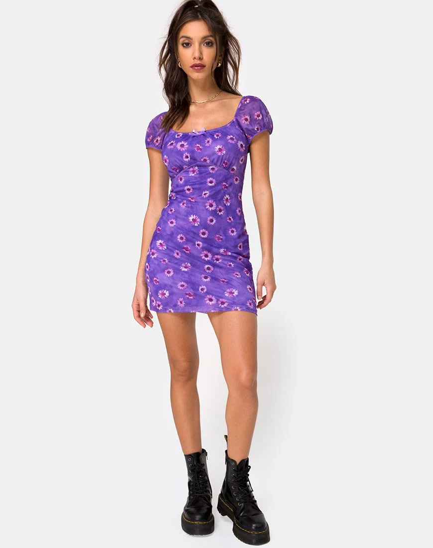 Galot Minikleid in Daisy Daze Lila - Image 4