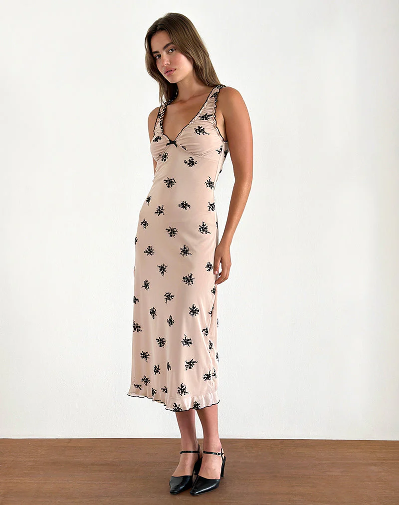 Gandira Midikleid aus Cluster Ditsy Floral Flock Nude - Image 2