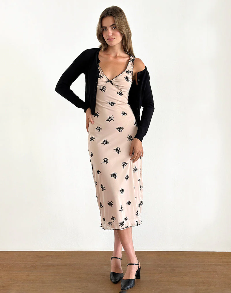 Gandira Midikleid aus Cluster Ditsy Floral Flock Nude - Image 3
