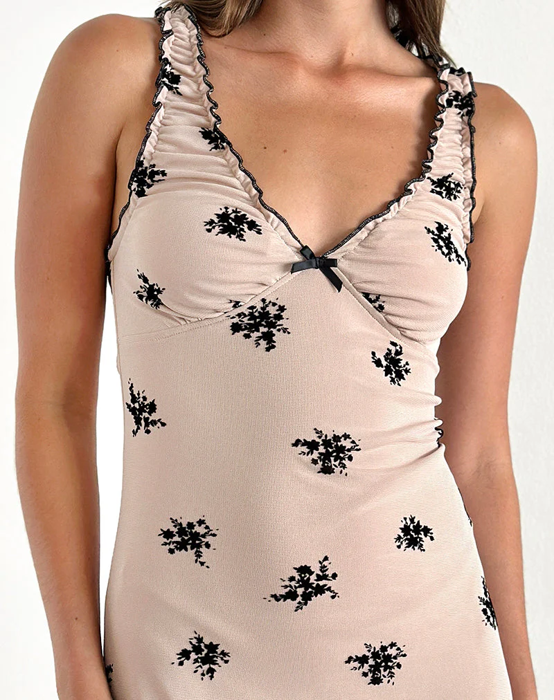 Gandira Midikleid aus Cluster Ditsy Floral Flock Nude - Image 4