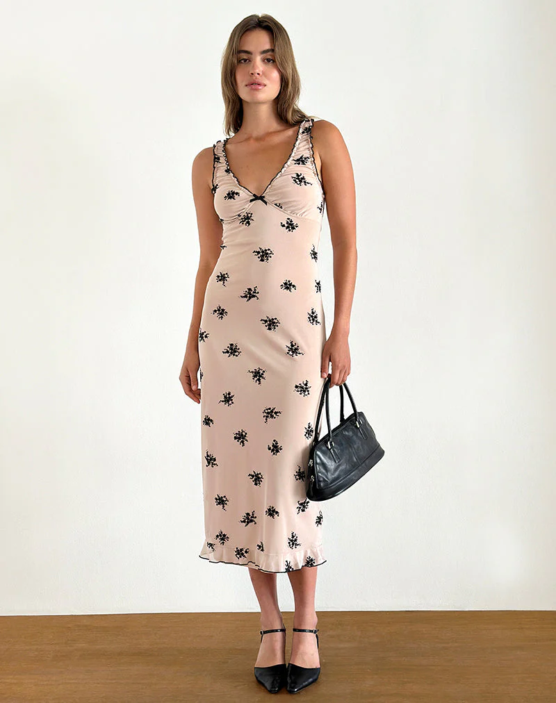 Gandira Midikleid aus Cluster Ditsy Floral Flock Nude - Image 5
