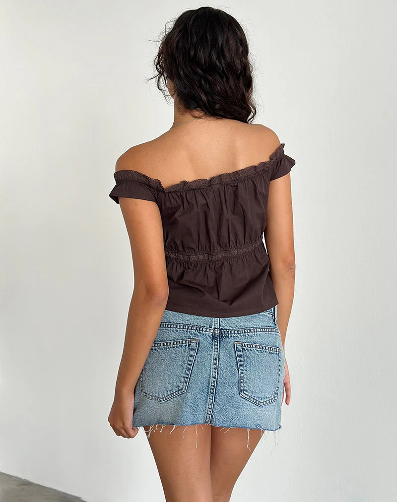 Gapita Bardot Top aus Popeline Deep Mahogany - Image 3