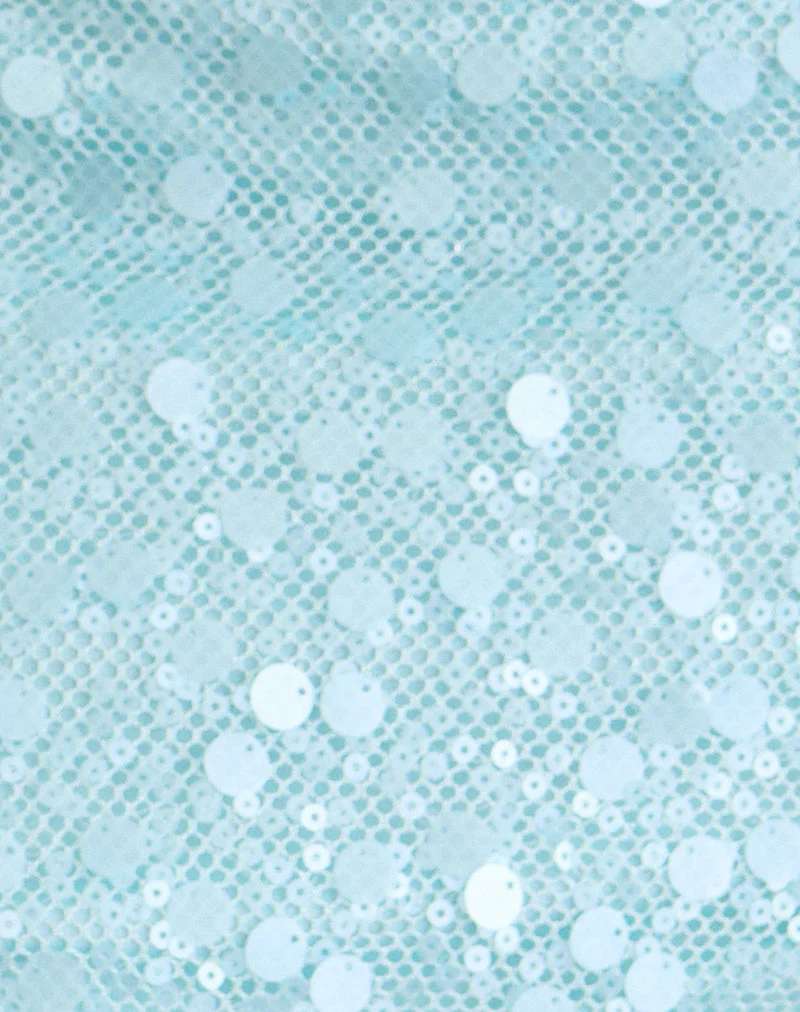 Gasenda Mini Skirt in Net Sequin Blue with Beaded Hem - Image 6