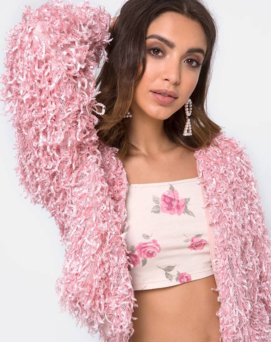 Gasta Cardi aus Zottelstrick zuckerrosa