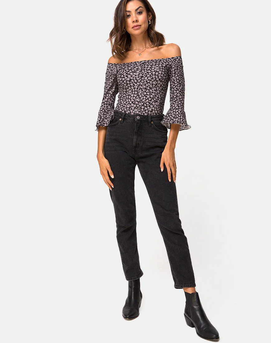 Gaton Bardot Mieder in Ditsy Rose Schwarz - Image 3