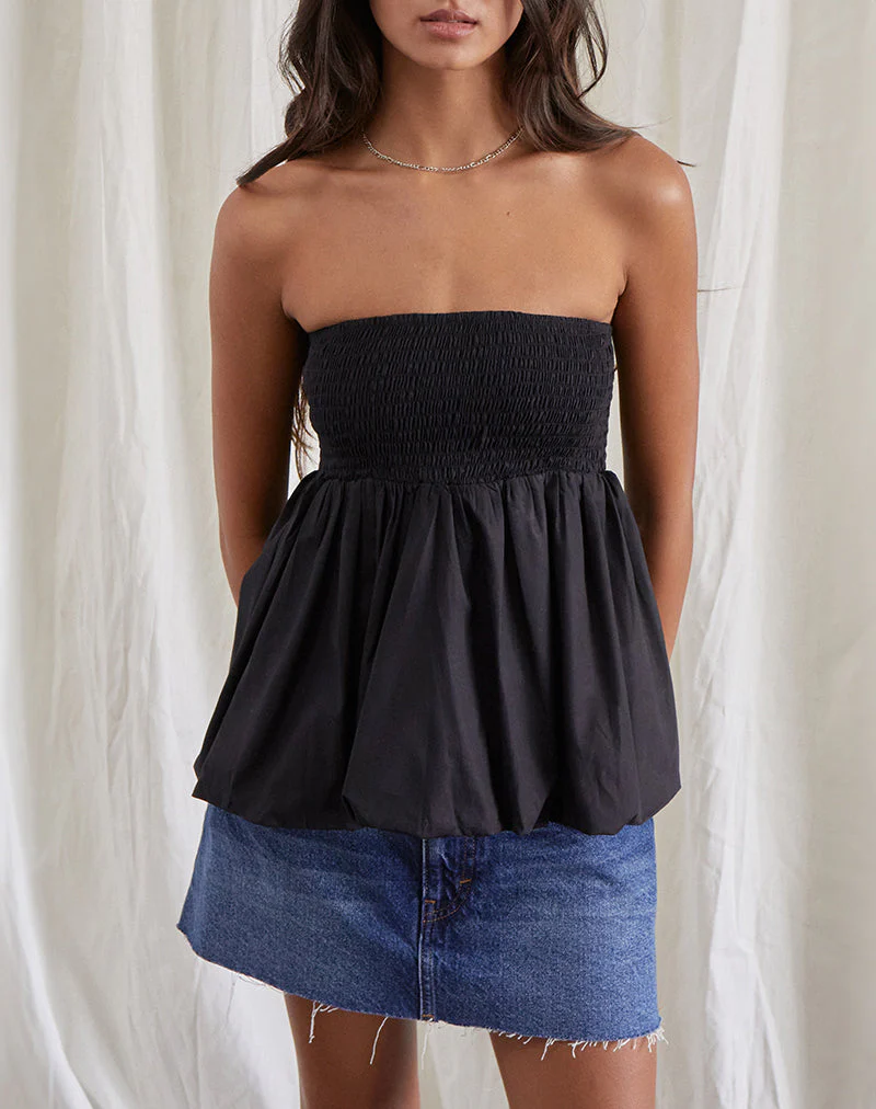 Gaux Puffball gerafftes Bandeau-Top in Schwarz
