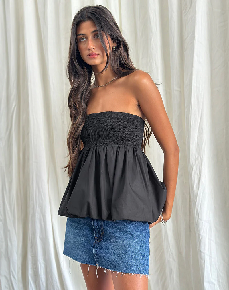 Gaux Puffball gerafftes Bandeau-Top in Schwarz - Image 4