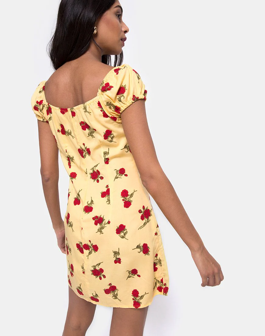 Gaval Minikleid in Falling Rose Gelb - Image 3