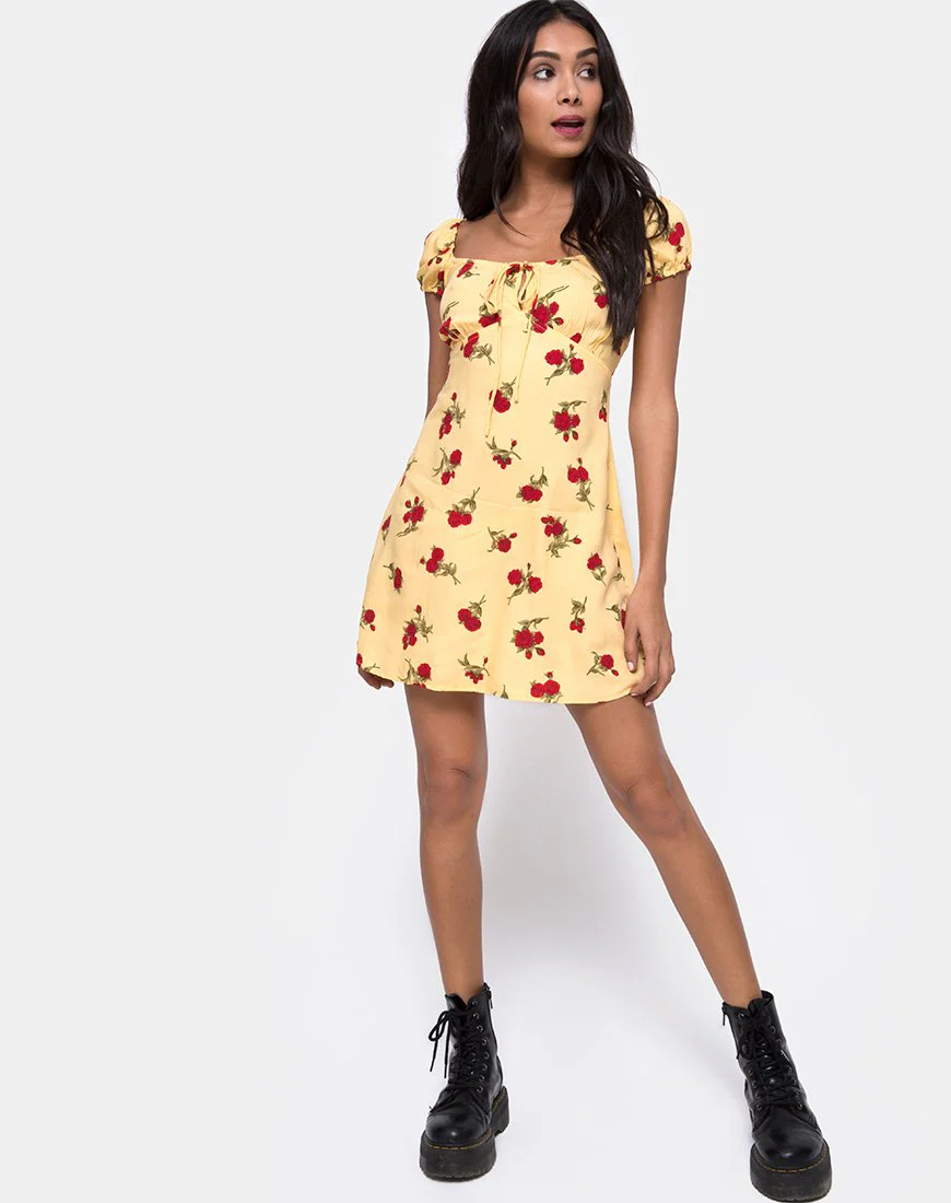 Gaval Minikleid in Falling Rose Gelb - Image 4