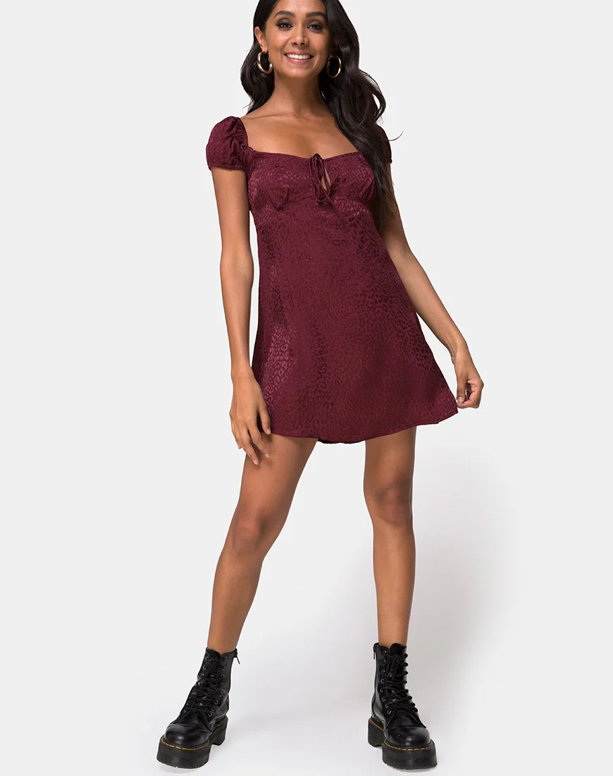 Gaval Minikleid aus Satin Cheetah Burgundy - Image 3