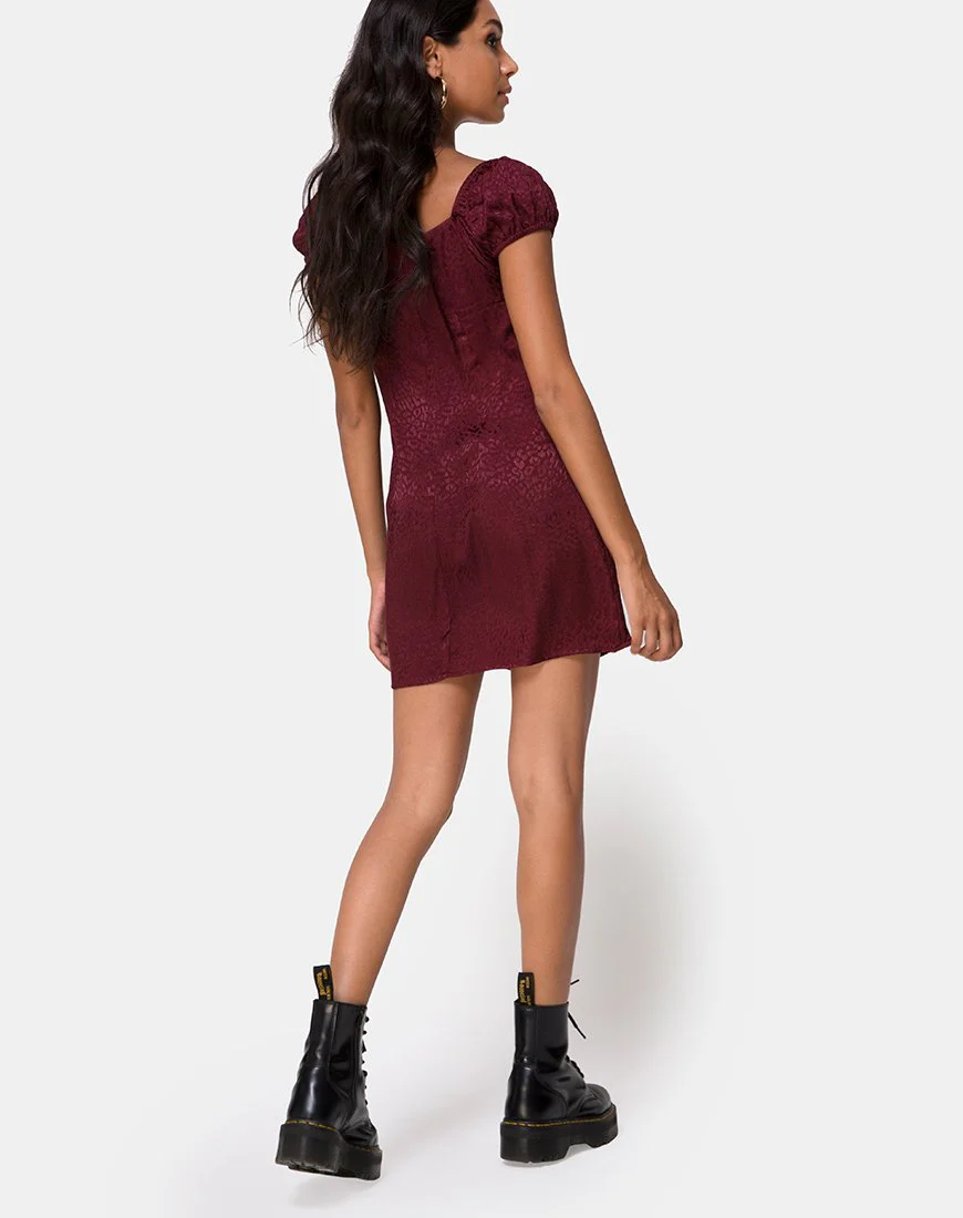 Gaval Minikleid aus Satin Cheetah Burgundy - Image 4